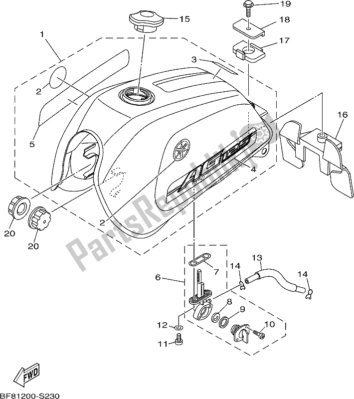 All parts for the Fuel Tank of the Yamaha AG 125 2018