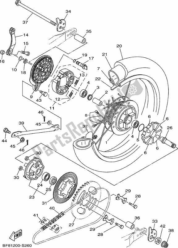 All parts for the Rear Wheel of the Yamaha AG 125 2018
