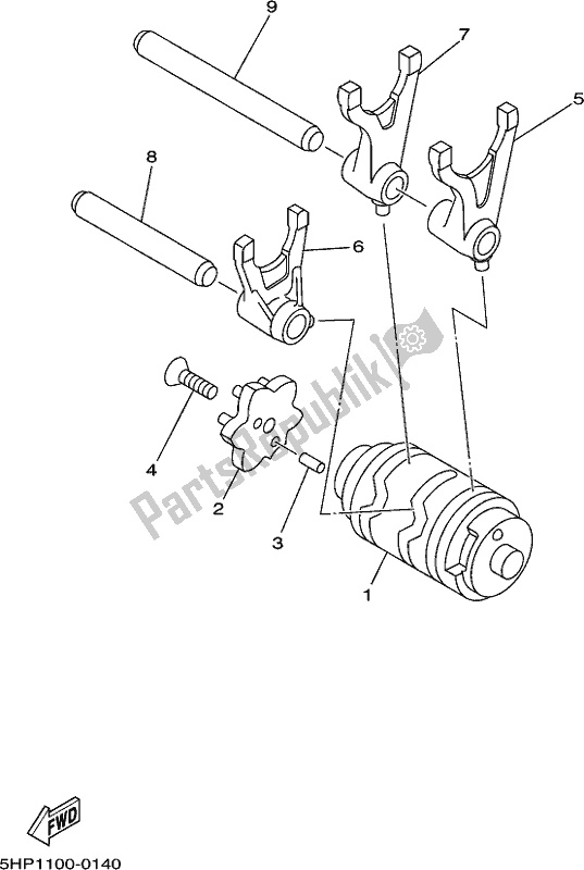 All parts for the Shift Cam & Fork of the Yamaha AG 125 2018