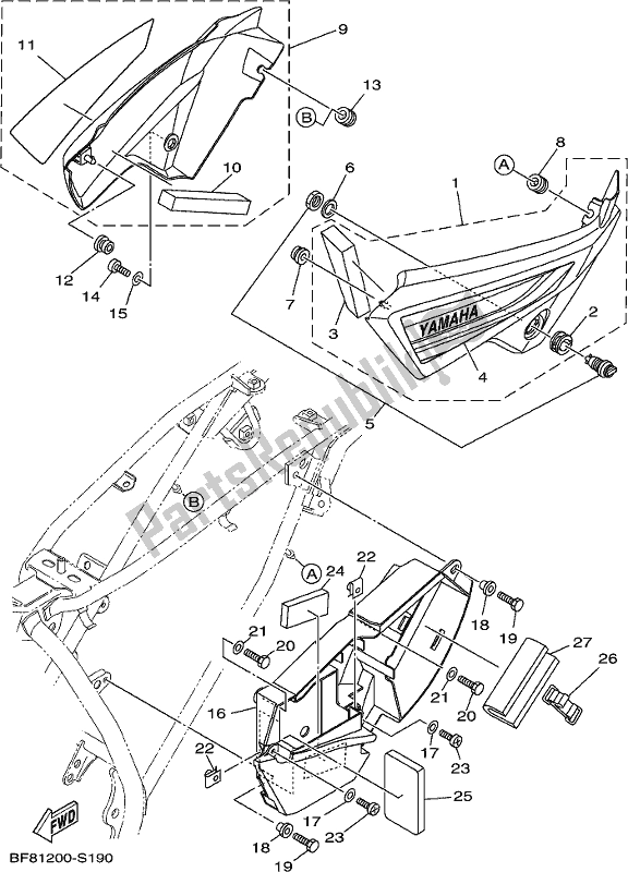 All parts for the Side Cover of the Yamaha AG 125 2018