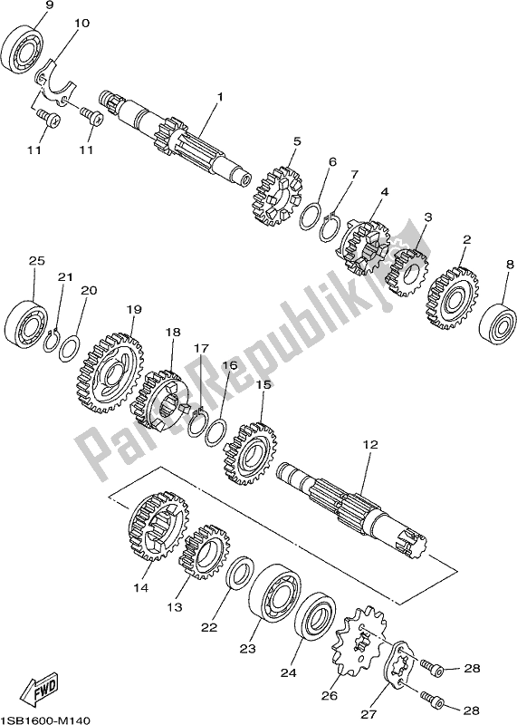 All parts for the Transmission of the Yamaha AG 125 2018