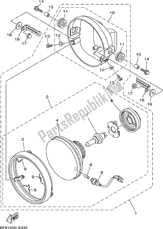 All parts for the Headlight of the Yamaha AG 125 2020