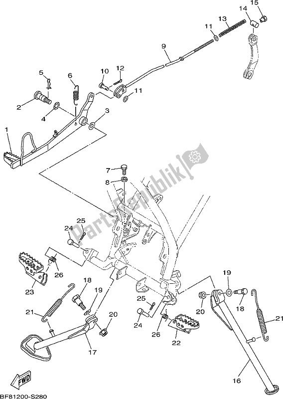 All parts for the Stand & Footrest of the Yamaha AG 125 2020