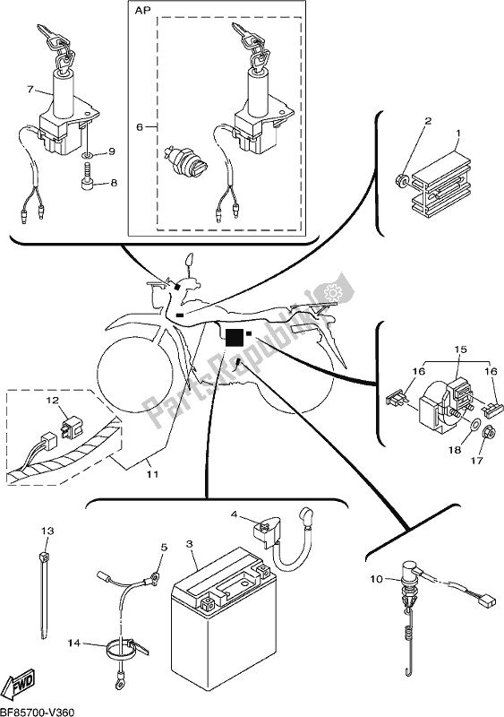 All parts for the Electrical 1 of the Yamaha AG 125 2021