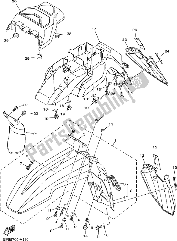 All parts for the Fender of the Yamaha AG 125 2021