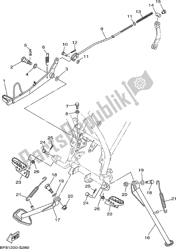 Alle onderdelen voor de Standaard & Voetensteun van de Yamaha AG 125 2021