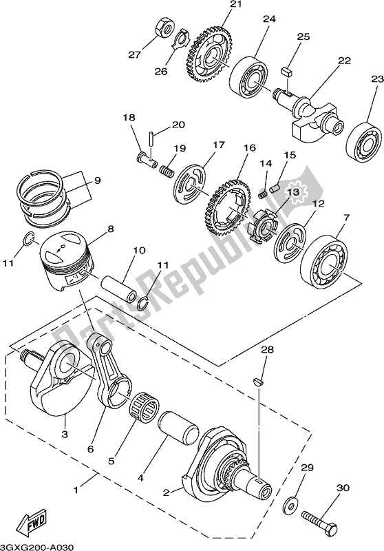 All parts for the Crankshaft & Piston of the Yamaha AG 200 FE 2019