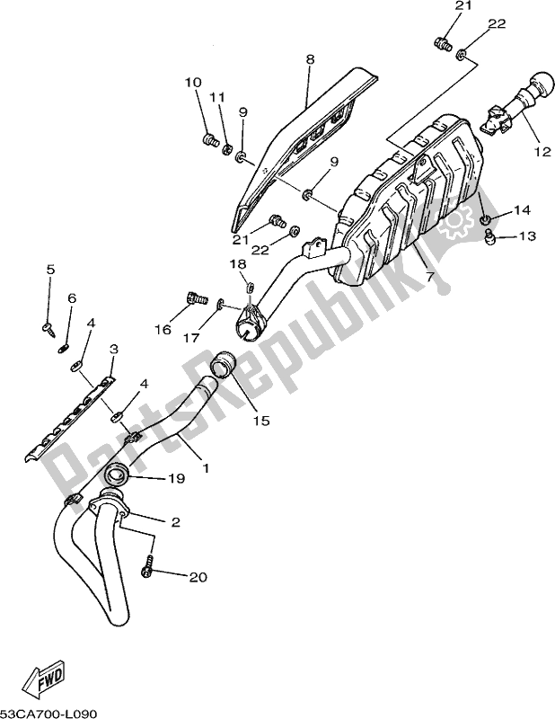 All parts for the Exhaust of the Yamaha AG 200 FE 2019