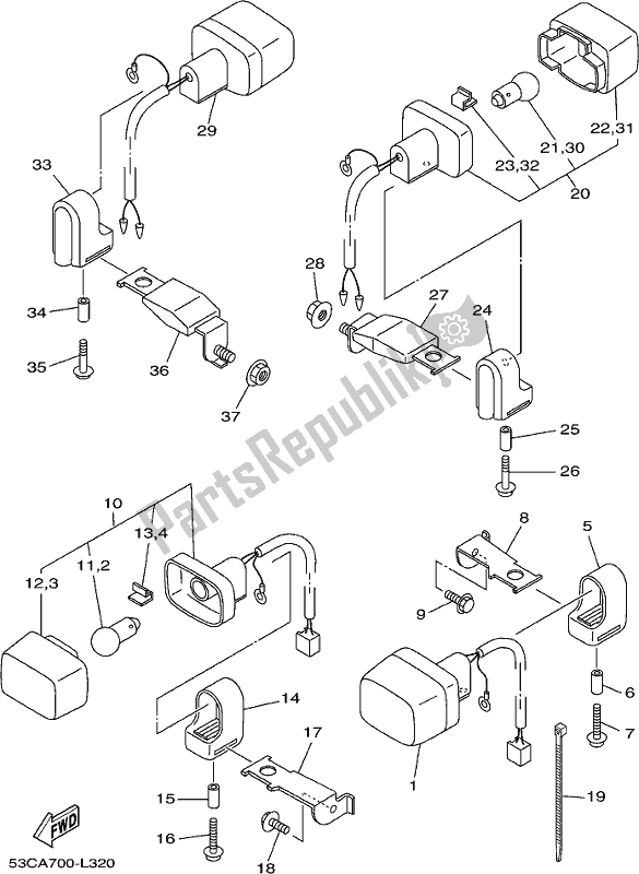 All parts for the Flasher Light of the Yamaha AG 200 FE 2019