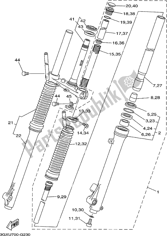 All parts for the Front Fork of the Yamaha AG 200 FE 2019