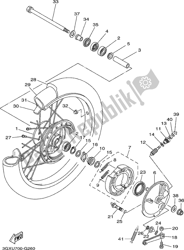 All parts for the Front Wheel of the Yamaha AG 200 FE 2019