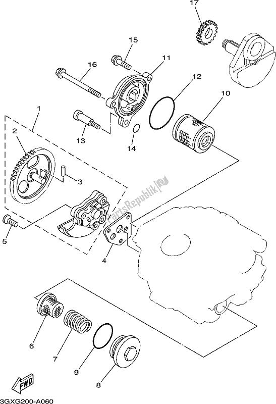 All parts for the Oil Pump of the Yamaha AG 200 FE 2019