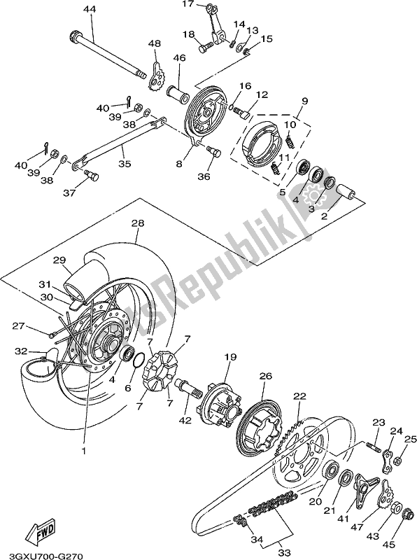 All parts for the Rear Wheel of the Yamaha AG 200 FE 2019