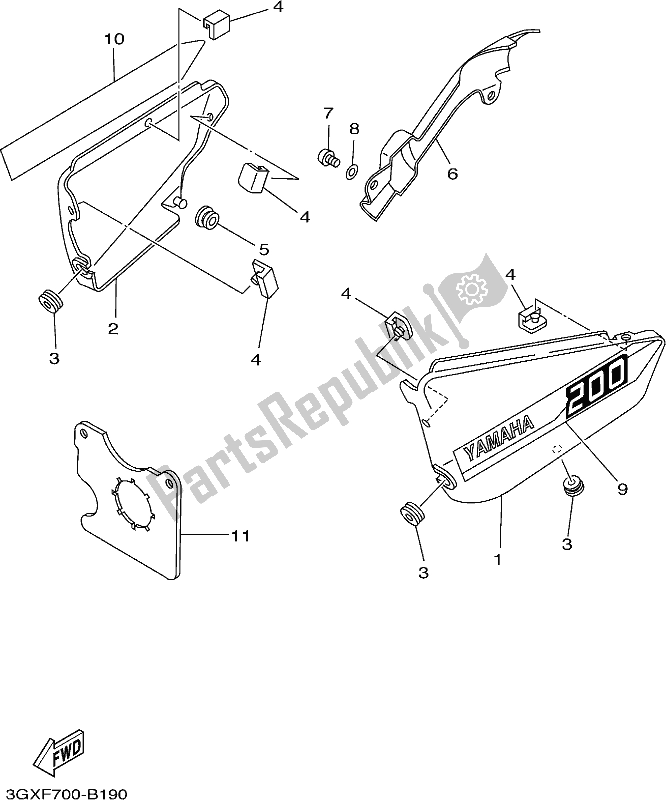 All parts for the Side Cover of the Yamaha AG 200 FE 2019