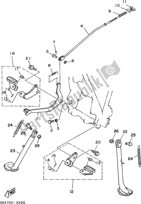 All parts for the Stand & Footrest of the Yamaha AG 200 FE 2019