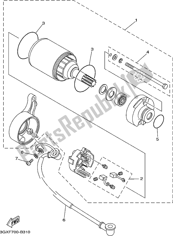 All parts for the Starting Motor of the Yamaha AG 200 FE 2020