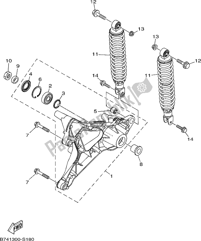 Alle onderdelen voor de Achterarm & Ophanging van de Yamaha CZD 300-A 2017