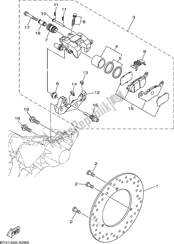 Alle onderdelen voor de Achter Remklauw van de Yamaha CZD 300-A 2017