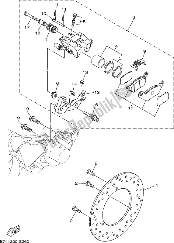 All parts for the Rear Brake Caliper of the Yamaha CZD 300-A 2019