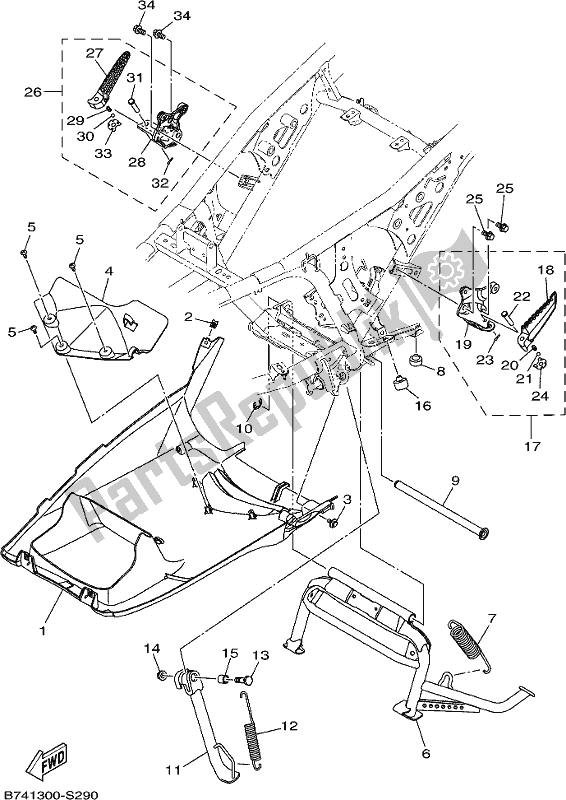 All parts for the Stand & Footrest of the Yamaha CZD 300-A 2019