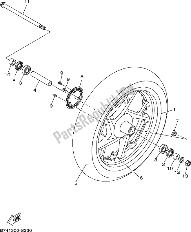 All parts for the Front Wheel of the Yamaha CZD 300-A 2020