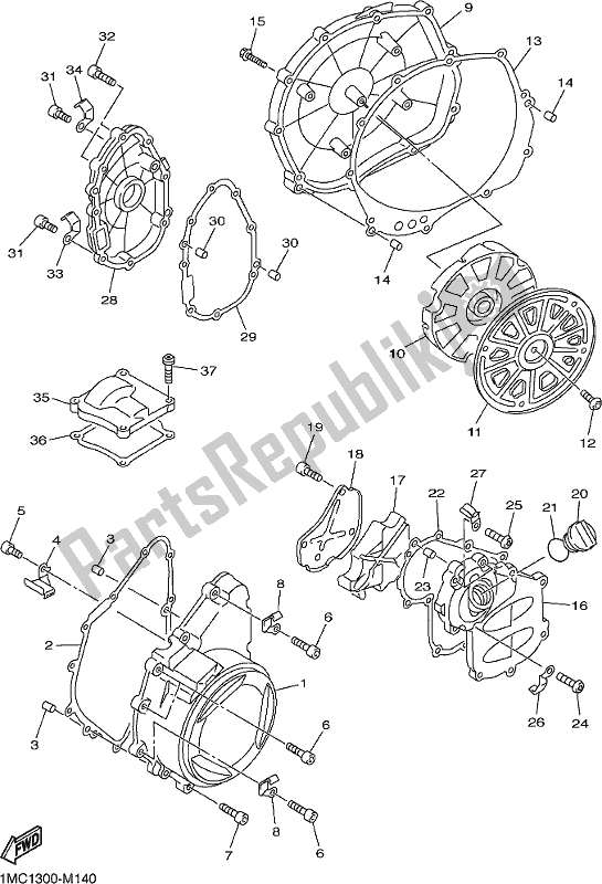 All parts for the Crankcase Cover 1 of the Yamaha FJR 1300 AE 2017