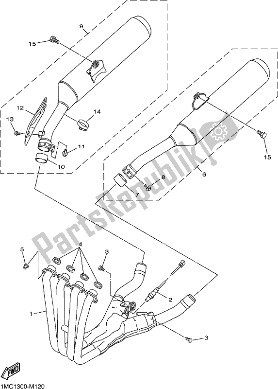 All parts for the Exhaust of the Yamaha FJR 1300 AE 2017