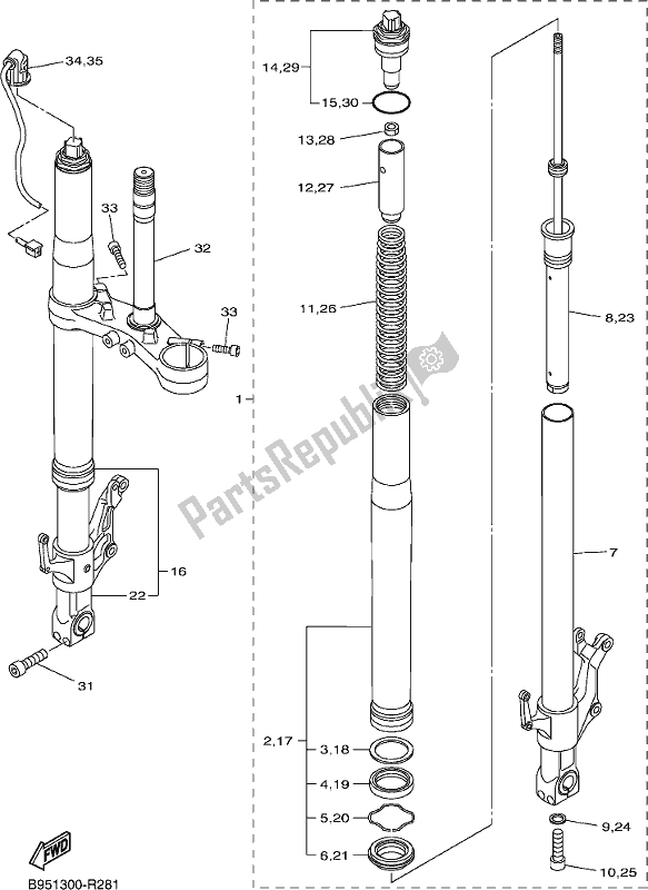 Todas las partes para Tenedor Frontal de Yamaha FJR 1300 AE 2017
