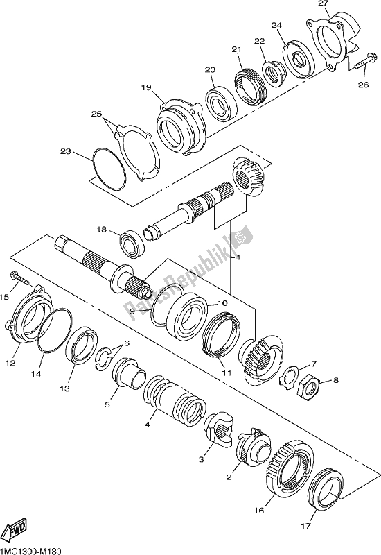 All parts for the Middle Drive Gear of the Yamaha FJR 1300 AE 2017