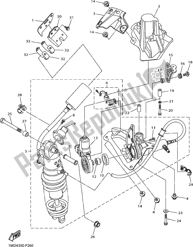All parts for the Rear Suspension of the Yamaha FJR 1300 AE 2017