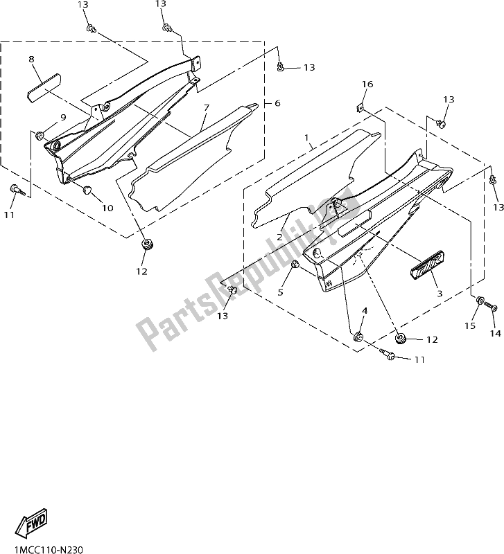 All parts for the Side Cover of the Yamaha FJR 1300 AE 2017