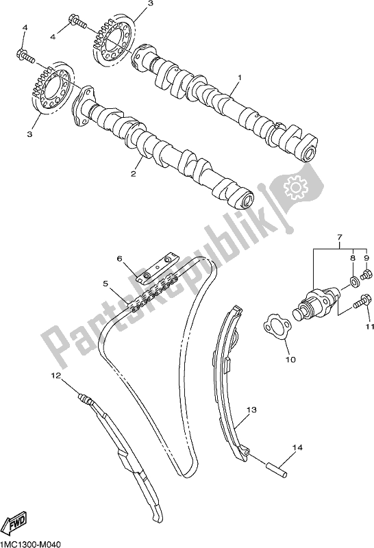 Todas las partes para árbol De Levas Y Cadena de Yamaha FJR 1300 AE 2018