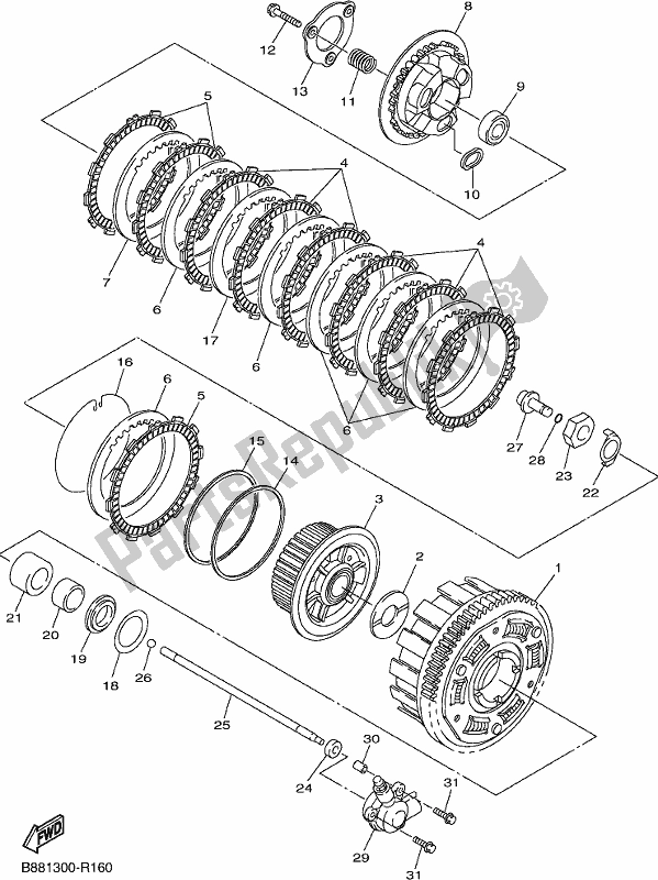 All parts for the Clutch of the Yamaha FJR 1300 AE 2018