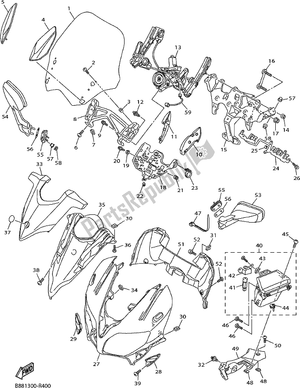 Alle onderdelen voor de Motorkap 1 van de Yamaha FJR 1300 AE 2018