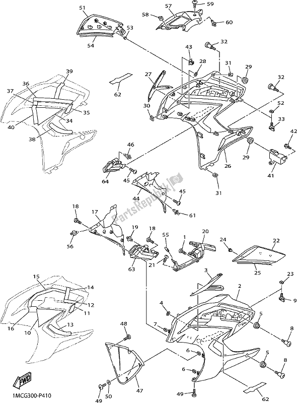 Tutte le parti per il Cowling 2 del Yamaha FJR 1300 AE 2018