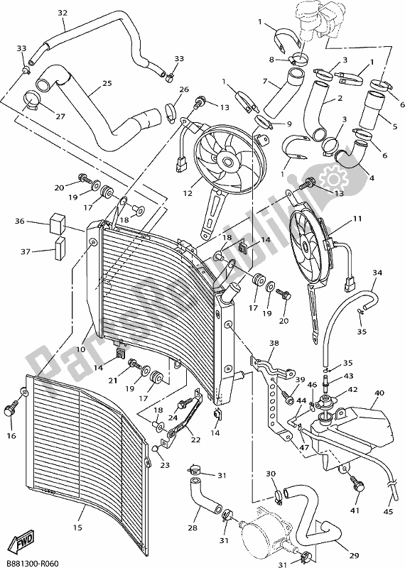 Alle onderdelen voor de Radiator Slang van de Yamaha FJR 1300 AE 2018