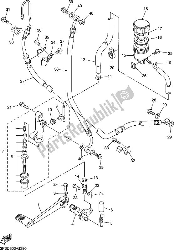 Toutes les pièces pour le Maître-cylindre Arrière du Yamaha FJR 1300 AE 2018