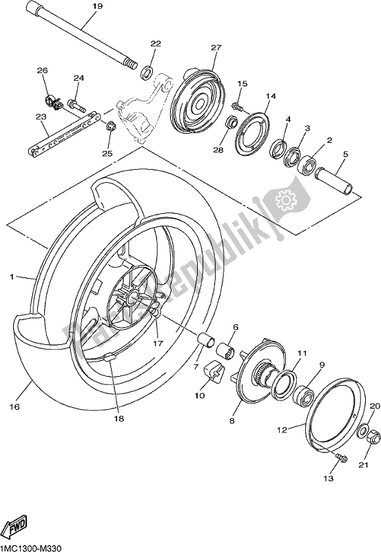 All parts for the Rear Wheel of the Yamaha FJR 1300 AE 2018