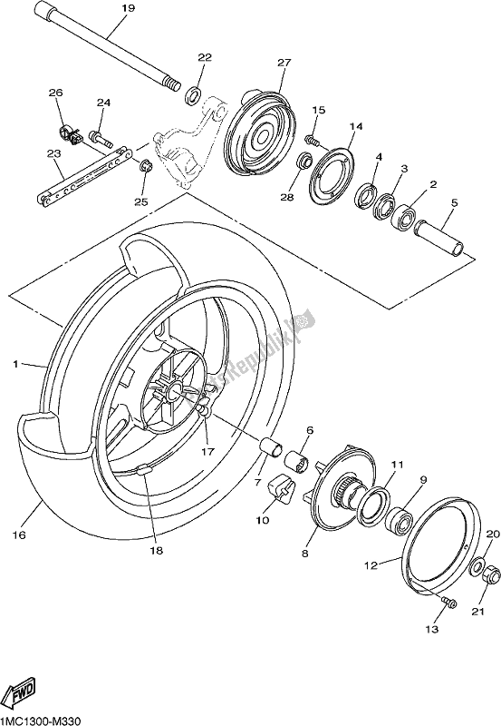 All parts for the Rear Wheel of the Yamaha FJR 1300 AE 2018