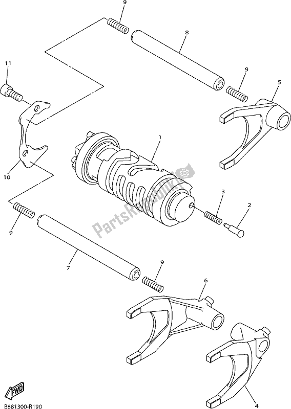 All parts for the Shift Cam & Fork of the Yamaha FJR 1300 AE 2018