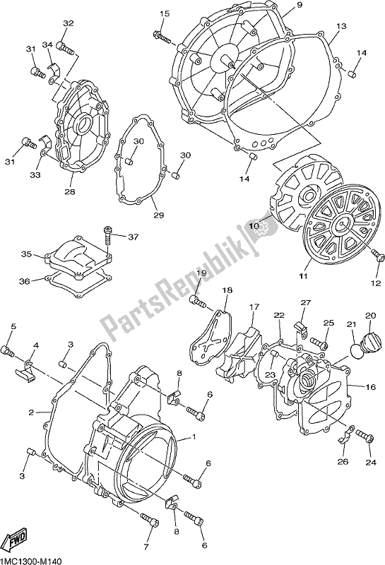 All parts for the Crankcase Cover 1 of the Yamaha FJR 1300 AE 2019