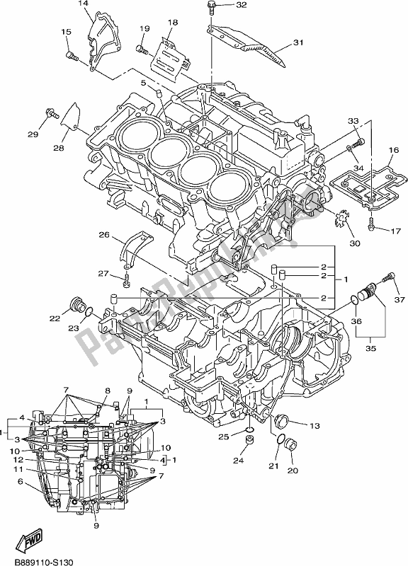 All parts for the Crankcase of the Yamaha FJR 1300 AE 2019