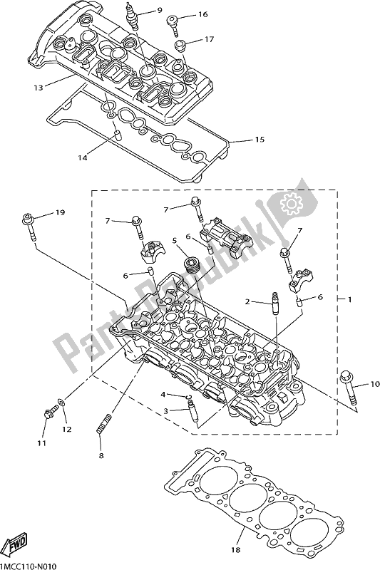 All parts for the Cylinder of the Yamaha FJR 1300 AE 2019