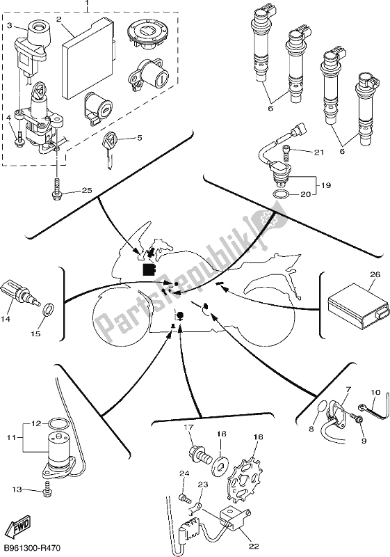 All parts for the Electrical 1 of the Yamaha FJR 1300 AE 2019