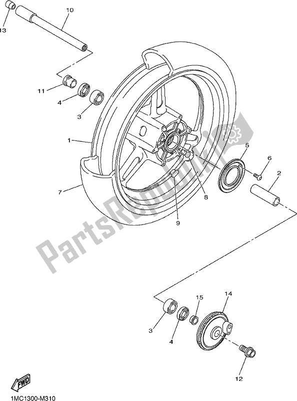 All parts for the Front Wheel of the Yamaha FJR 1300 AE 2019