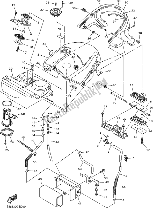 All parts for the Fuel Tank of the Yamaha FJR 1300 AE 2019