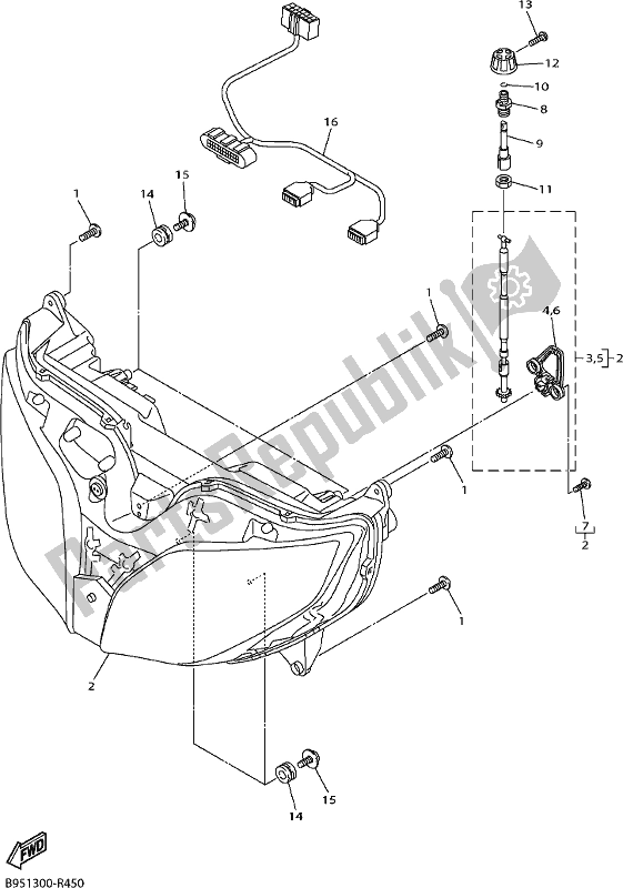 All parts for the Headlight of the Yamaha FJR 1300 AE 2019