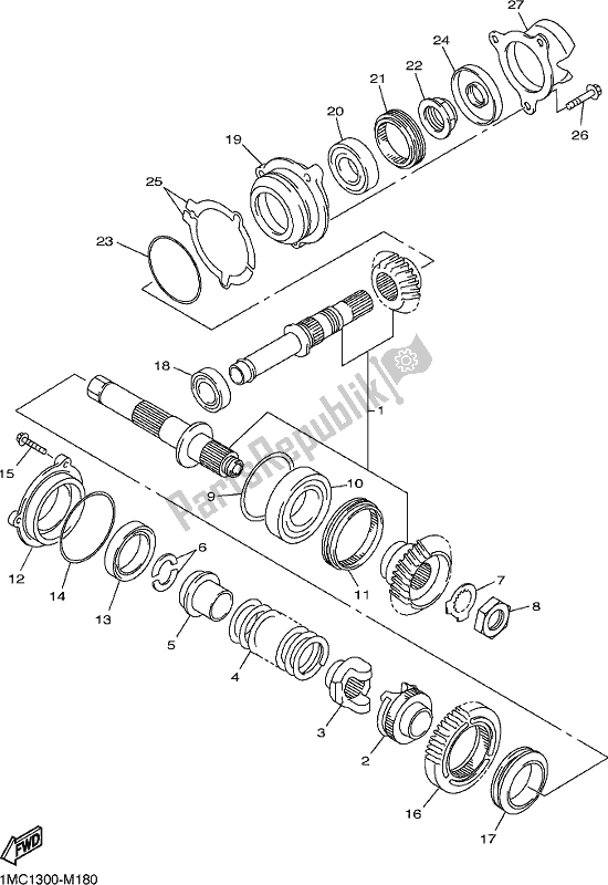 All parts for the Middle Drive Gear of the Yamaha FJR 1300 AE 2019