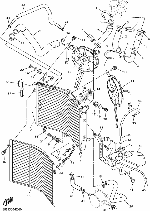 Alle onderdelen voor de Radiator Slang van de Yamaha FJR 1300 AE 2019