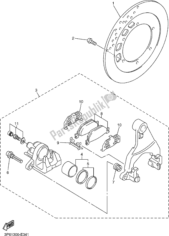 All parts for the Rear Brake Caliper of the Yamaha FJR 1300 AE 2019